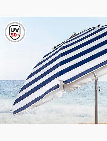 Aktive guarda-sol de praia à prova de vento com 8 varetas, 220 cm, estilo náutico