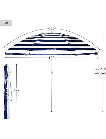 Aktive guarda-sol de praia à prova de vento com 8 varetas, 220 cm, estilo náutico