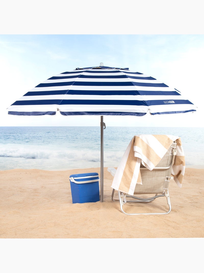 Aktive guarda-sol de praia à prova de vento com 8 varetas, 220 cm, estilo náutico Azul Branco - Kiabi