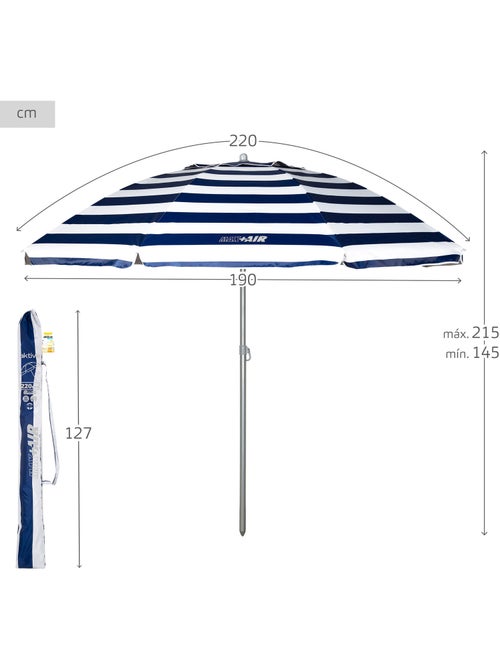 Aktive guarda-sol de praia à prova de vento com 8 varetas, 220 cm, estilo náutico - Kiabi