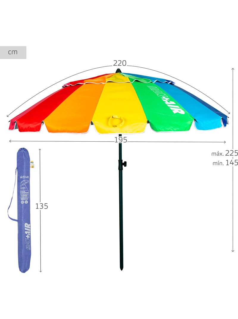 Aktive guarda-sol de praia anti-vento 16 varetas 220 cm multicolorido Multicolorido - Kiabi