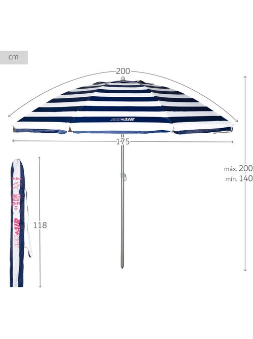 Aktive guarda-sol de praia anti-vento 8 varetas 200 cm marinho - Kiabi