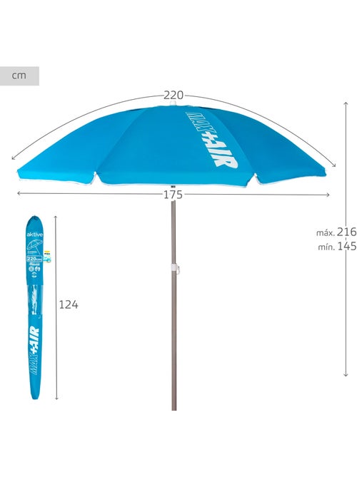 Aktive guarda-sol de praia anti-vento 8 varetas 220 cm azul - Kiabi