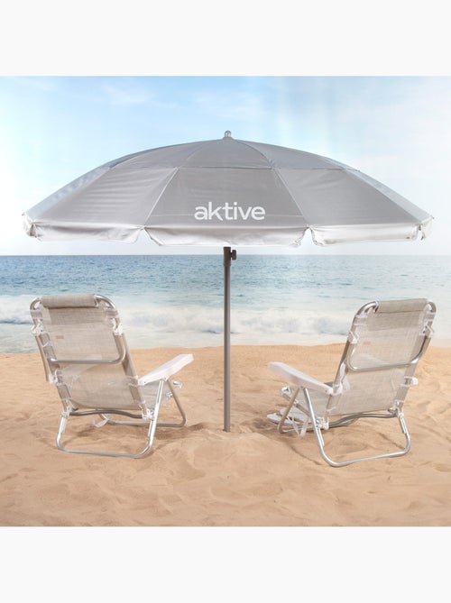 Aktive guarda-sol de praia com 10 varetas, 220 cm, cinza, inclinável, proteção uv50 - Kiabi Aktive guarda-sol de praia com 10 varetas, 220 cm, cinza, inclinável, proteção uv50 - Kiabi