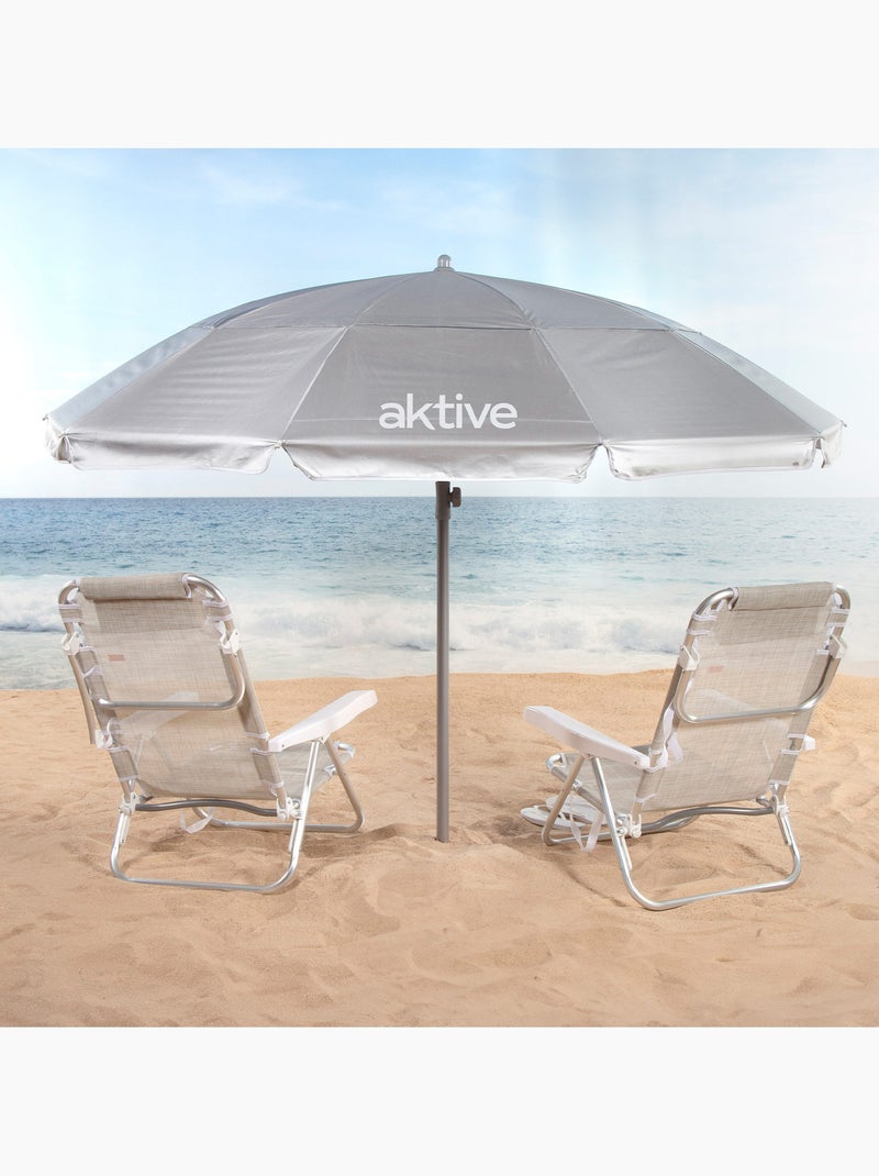 Aktive guarda-sol de praia com 10 varetas, 220 cm, cinza, inclinável, proteção uv50 Cinza - Kiabi