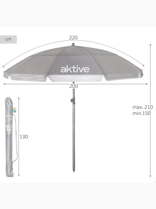 Aktive guarda-sol de praia com 10 varetas, 220 cm, cinza, inclinável, proteção uv50 - Kiabi Aktive guarda-sol de praia com 10 varetas, 220 cm, cinza, inclinável, proteção uv50 - Kiabi