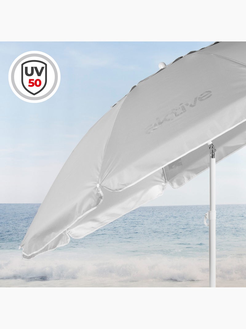 Aktive guarda-sol de praia com 8 varetas, 200 cm, cinza, inclinável, proteção uv50 Cinza - Kiabi