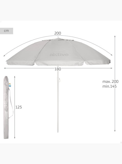 Aktive guarda-sol de praia com 8 varetas, 200 cm, cinza, inclinável, proteção uv50 - Kiabi Aktive guarda-sol de praia com 8 varetas, 200 cm, cinza, inclinável, proteção uv50 - Kiabi