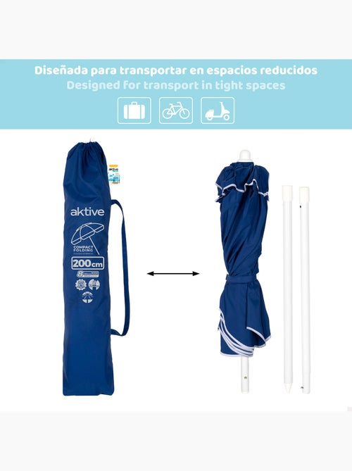 Aktive guarda-sol de praia dobrável compacto 200 cm azul com 8 varetas - Kiabi