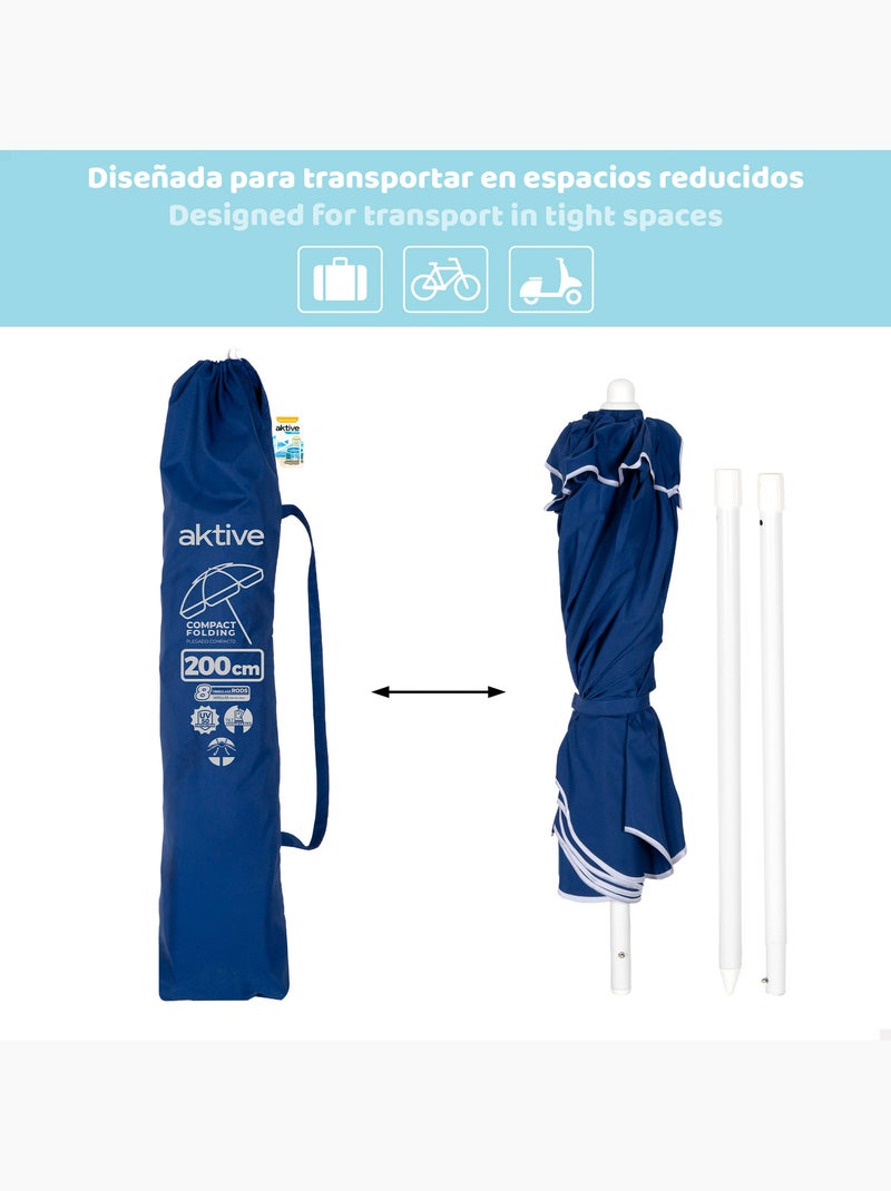 Aktive guarda-sol de praia dobrável compacto 200 cm azul com 8 varetas Azul - Kiabi