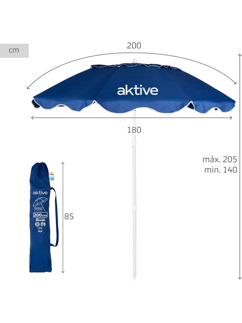 Aktive guarda-sol de praia dobrável compacto 200 cm azul com 8 varetas Azul - Kiabi