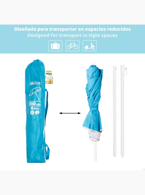 Aktive guarda-sol de praia dobrável compacto 8 varetas 180 cm azul - Kiabi Aktive guarda-sol de praia dobrável compacto 8 varetas 180 cm azul - Kiabi