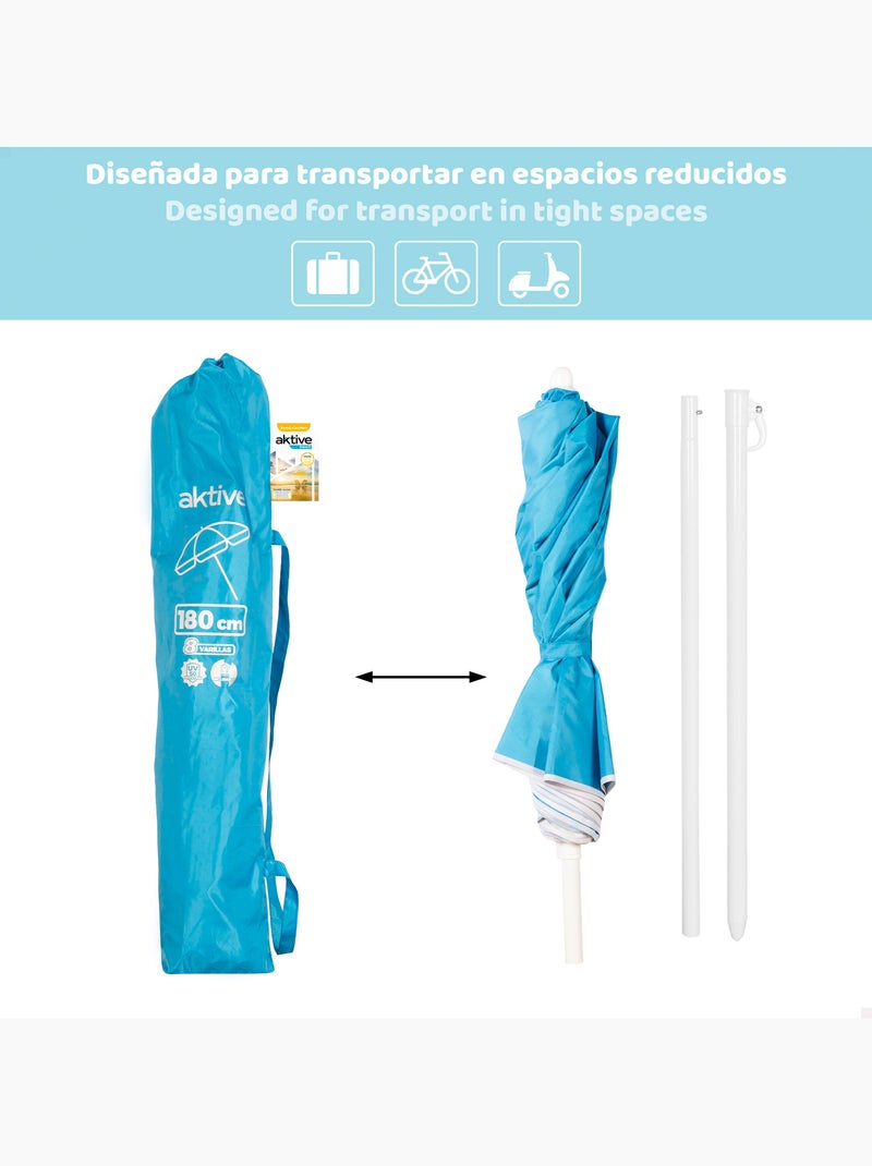 Aktive guarda-sol de praia dobrável compacto 8 varetas 180 cm azul Azul - Kiabi