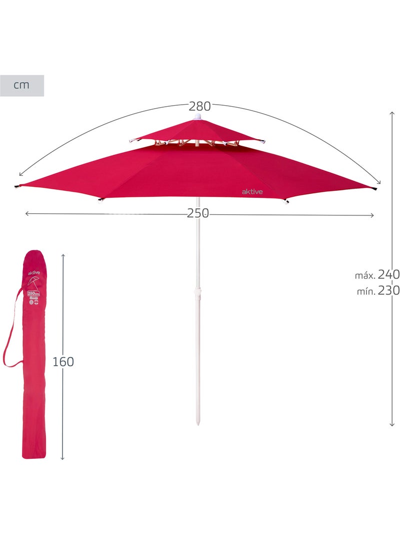 Aktive guarda-sol de praia grande anti-vento 8 varetas 280 cm vermelho Vermelho - Kiabi