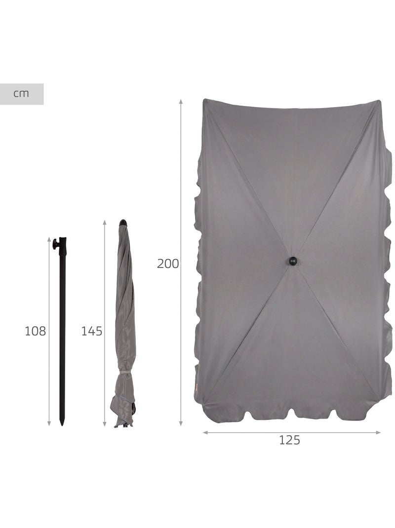 Aktive Guarda-sol retangular 200x125 cm com proteção UV50 Cinza antracite - Kiabi