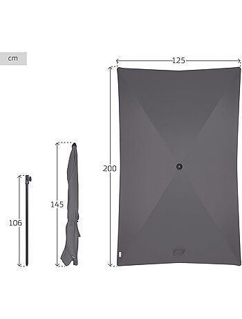 Aktive guarda-sol retangular inclinável cor antracite 200x125 cm uv30