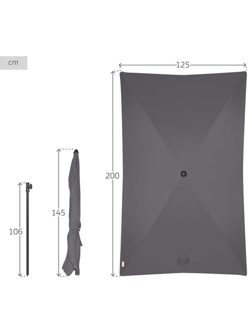 Aktive guarda-sol retangular inclinável cor antracite 200x125 cm uv30 - Kiabi