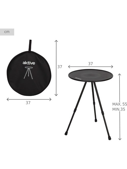 Aktive mesa de acampamento dobrável 37x37x55 cm redonda preta - Kiabi