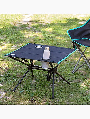 Aktive mesa de acampamento dobrável 62x56x42 cm com porta-copos
