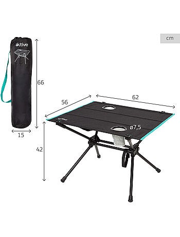 Aktive mesa de acampamento dobrável 62x56x42 cm com porta-copos