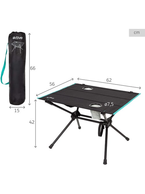 Aktive mesa de acampamento dobrável 62x56x42 cm com porta-copos - Kiabi