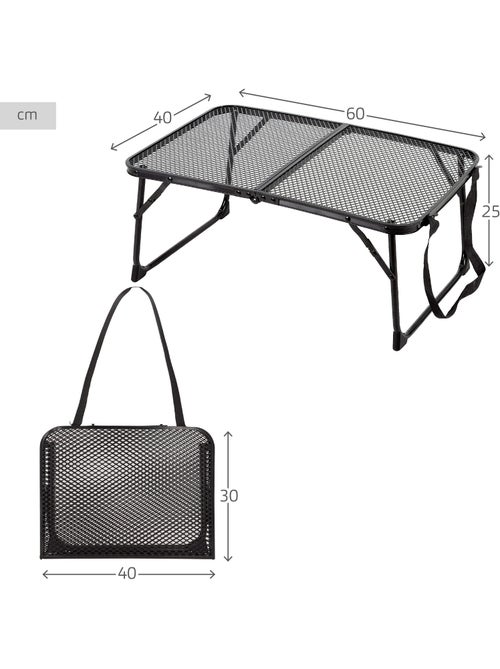 Aktive mesa de acampamento dobrável pequena com mala preta ultraleve e antiqueda para churrascos - Kiabi