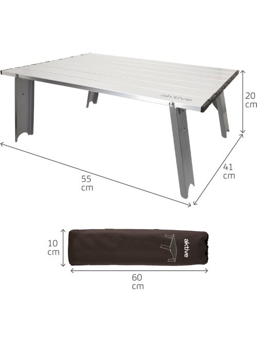Aktive mesa de acampamento dobrável pequena de alumínio ultraleve de 55x41x20 cm - Kiabi