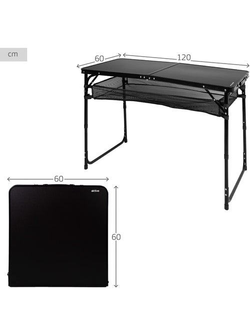 Aktive mesa de acampamento dobrável preta, ajustável em altura e antiderrapante com tela - Kiabi Aktive mesa de acampamento dobrável preta, ajustável em altura e antiderrapante com tela - Kiabi