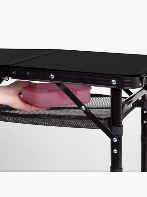 Aktive mesa de acampamento dobrável, regulável em altura e antiderrapante, preta com rede - Kiabi