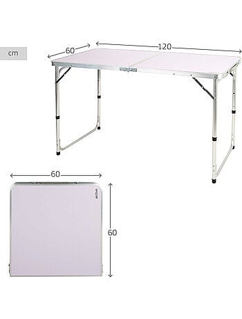 Aktive mesa de acampamento dobrável, regulável em altura e superfície antiderrapante