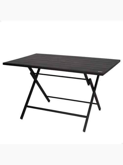 Aktive mesa de jardim dobrável em aço preto para 4 pessoas com furo para guarda-chuva 120x75x70 cm - Kiabi