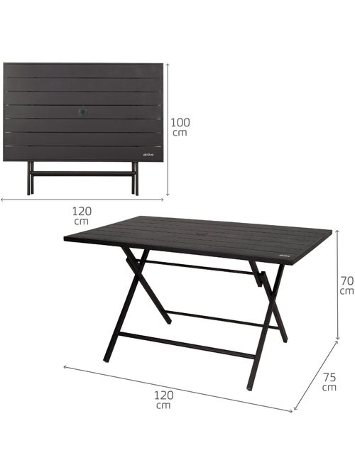 Aktive mesa de jardim dobrável em aço preto para 4 pessoas com furo para guarda-chuva 120x75x70 cm - Kiabi