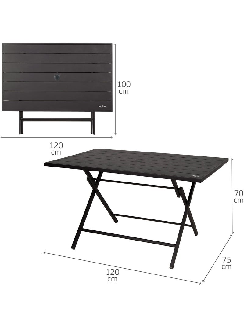 Aktive mesa de jardim dobrável em aço preto para 4 pessoas com furo para guarda-chuva 120x75x70 cm Preto - Kiabi