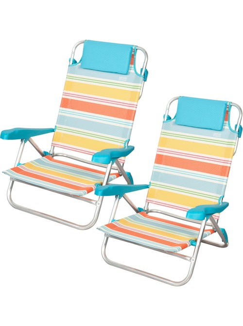Aktive pack 2 cadeiras de praia dobráveis 8 posições 48x50x80 cm riscas multicoloridas - Kiabi Aktive pack 2 cadeiras de praia dobráveis 8 posições 48x50x80 cm riscas multicoloridas - Kiabi