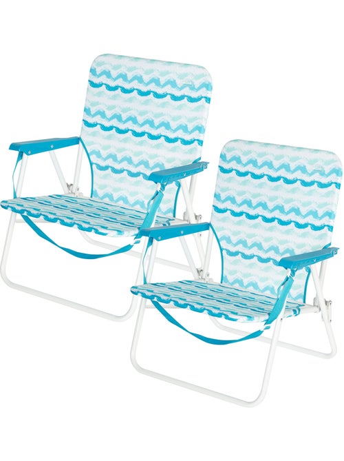 Aktive pack 2 cadeiras de praia dobráveis baixas 45x40x70 cm azul ondas - Kiabi Aktive pack 2 cadeiras de praia dobráveis baixas 45x40x70 cm azul ondas - Kiabi