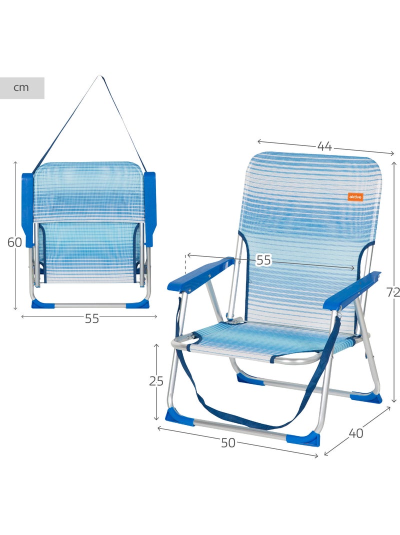Aktive pack 2 cadeiras de praia dobráveis com riscas anti-queda Azul Branco - Kiabi