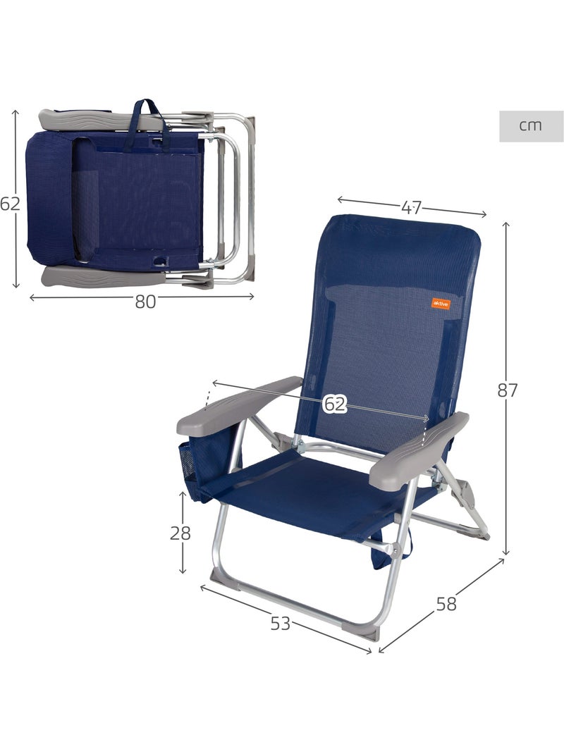 Aktive pack 2 cadeiras de praia dobráveis multiposições slim Azul-marinho - Kiabi
