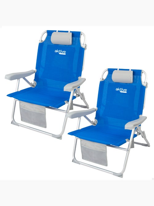 Aktive pack 2 cadeiras de praia dobráveis xxl multiposição tecido reforçado azul - Kiabi
