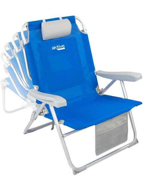 Aktive pack 2 cadeiras de praia dobráveis xxl multiposição tecido reforçado azul - Kiabi