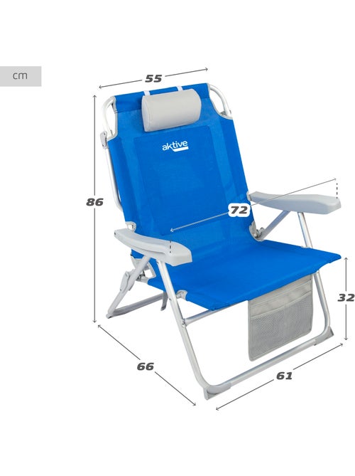 Aktive pack 2 cadeiras de praia dobráveis xxl multiposição tecido reforçado azul - Kiabi