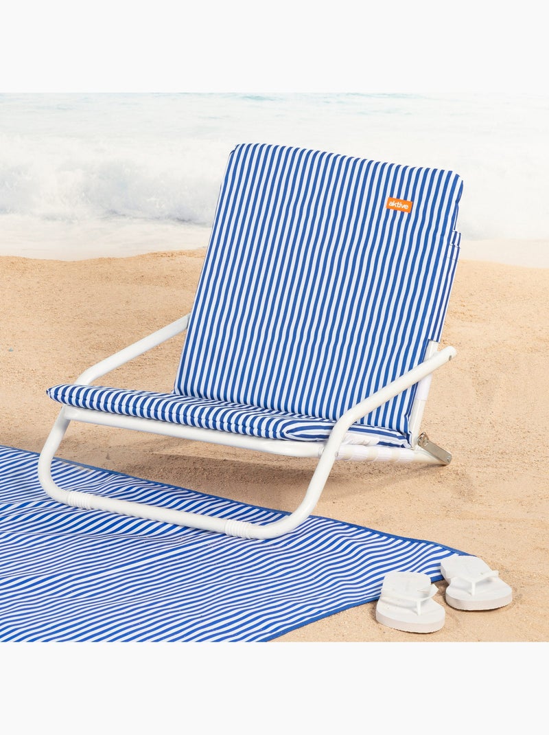 Aktive pack 2 cadeiras  praia baixas 46x60x50 cm com listras náuticas e bolso no encosto Azul Branco - Kiabi