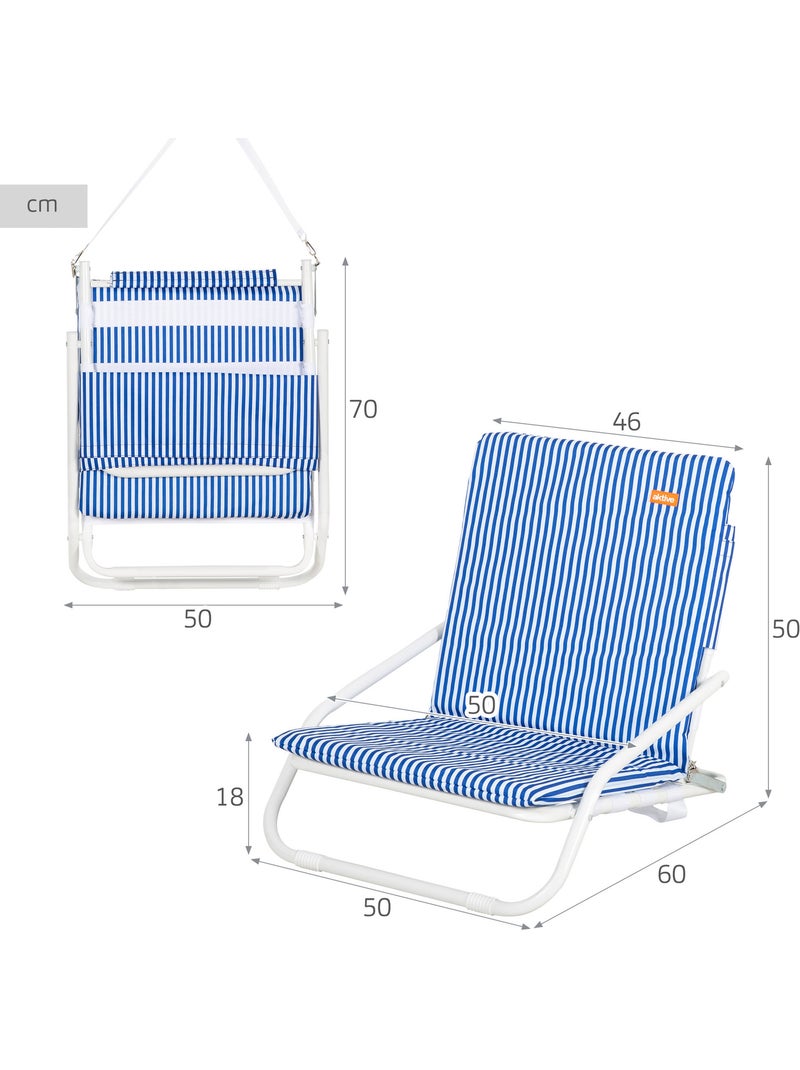 Aktive pack 2 cadeiras  praia baixas 46x60x50 cm com listras náuticas e bolso no encosto Azul Branco - Kiabi