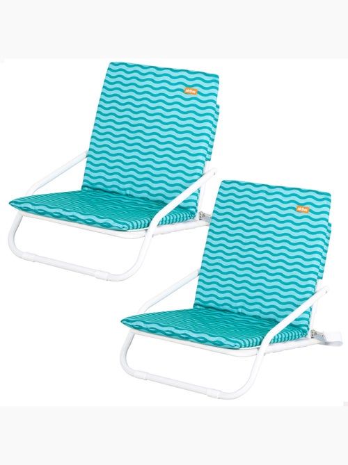 Aktive pack 2 cadeiras praia baixas 46x60x50 cm estampa de ondas turquesa com bolso no encosto - Kiabi