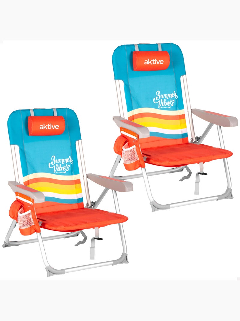 Aktive pack 2 cadeiras praia médias multiposições 50x60x85 cm multicoloridas com bolsos Multicolorido - Kiabi