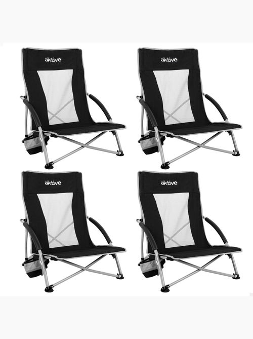 Aktive pack 4 cadeiras campismo dobráveis 50x51x67 cm pretas com suportes para copos - Kiabi
