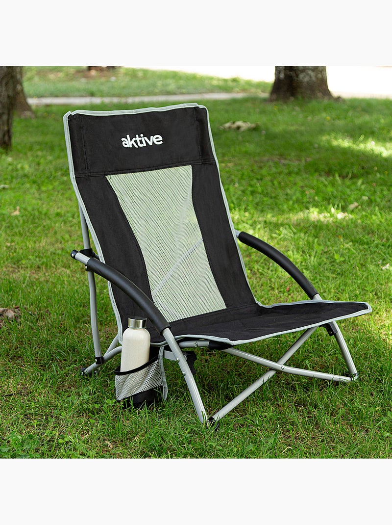 Aktive pack 4 cadeiras campismo dobráveis 50x51x67 cm pretas com suportes para copos Preto - Kiabi