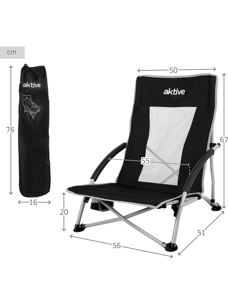 Aktive pack 4 cadeiras campismo dobráveis 50x51x67 cm pretas com suportes para copos Preto - Kiabi