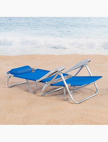 Aktive pack de 2 cadeiras de praia dobráveis e reclináveis 8 posições azuis c/almofada