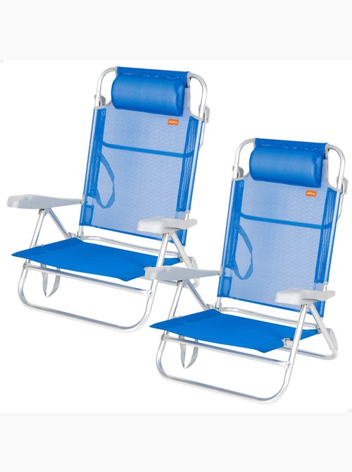 Aktive pack de 2 cadeiras de praia dobráveis e reclináveis 8 posições azuis c/almofada - Kiabi Aktive pack de 2 cadeiras de praia dobráveis e reclináveis 8 posições azuis c/almofada - Kiabi