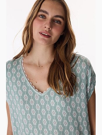 Alia camisa de dormir floral em renda de manga curta penti